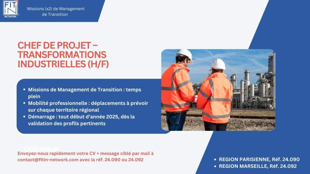 CHEF DE PROJET – TRANSFORMATIONS INDUSTRIELLES (H/F)